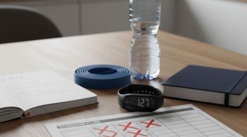 Trainingsplan mit ausgelassenen Terminen neben Fitness-Tracker und Notizbuch – Symbolbild dafür, warum viele Training ignorieren und dadurch ihre Fortschritte gefährden.